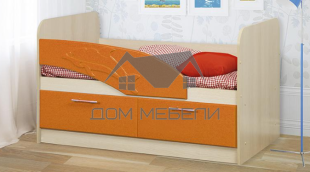 Кровать одинарная 06.01 (Дельфин) (1400) (дуб линдберг/пвх оранжевый металлик) осн.