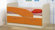 Кровать одинарная 06.01 (Дельфин) (1400) (дуб линдберг/пвх оранжевый металлик) осн.